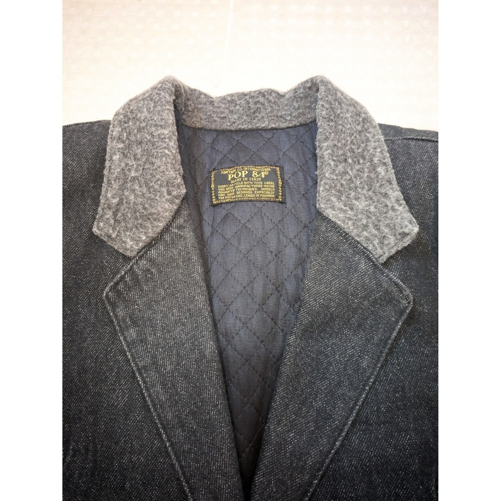 VTG‎ POP 84 Women's M Denim Wool Collar Quilted Jacket Made in Italy 80s Coat